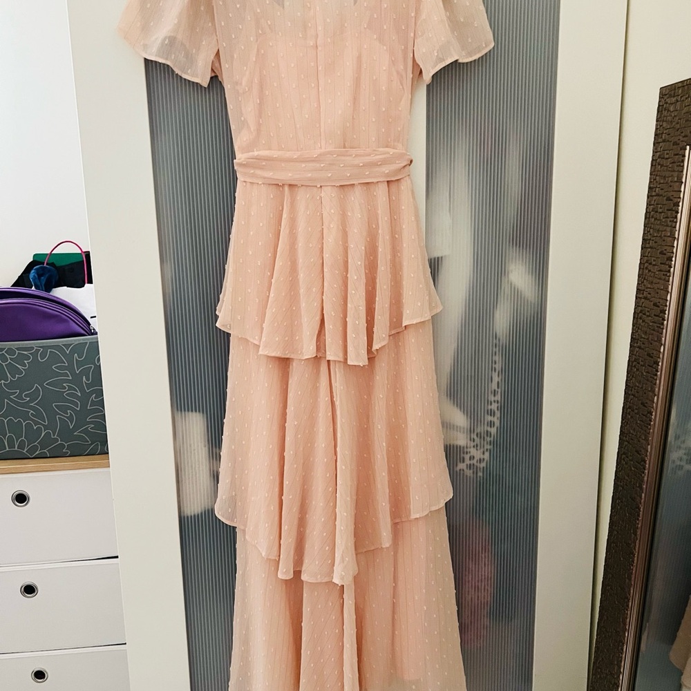 Calvin Klein Blush Pink Tiered Wrap Midi Dress - Picture 4 of 9